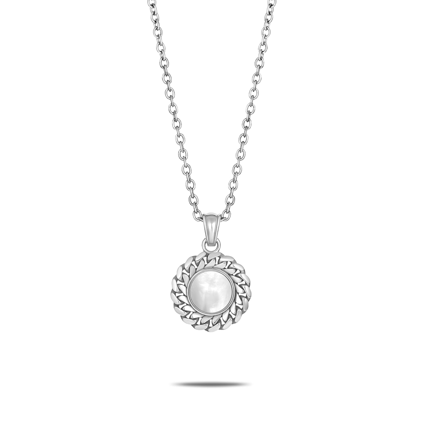 CUBAN LINK COIN PENDANT SMALL PEARL SILVER (FRONT)