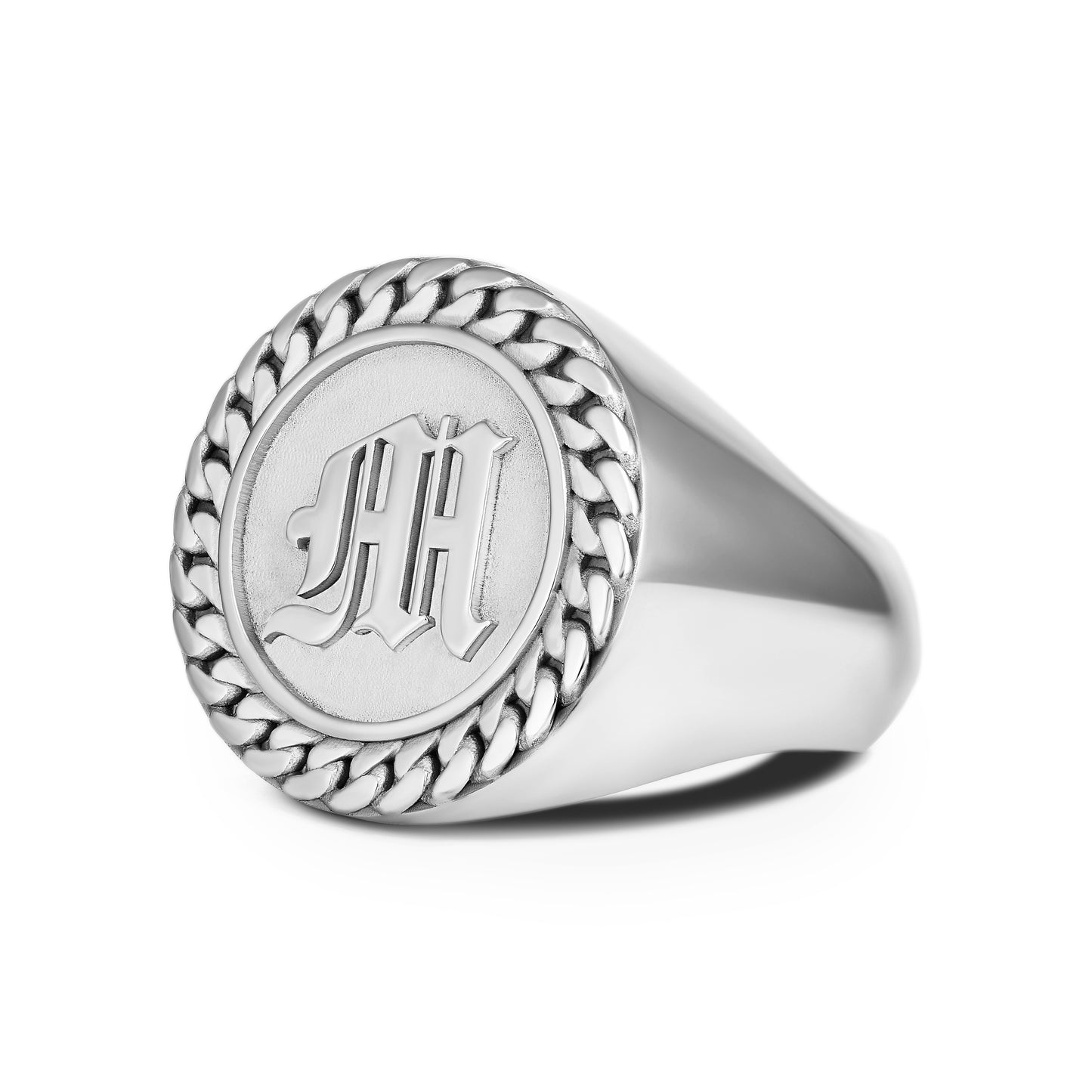 CUBAN LINK COIN RING LARGE INITIAL SILVER (SIDE)