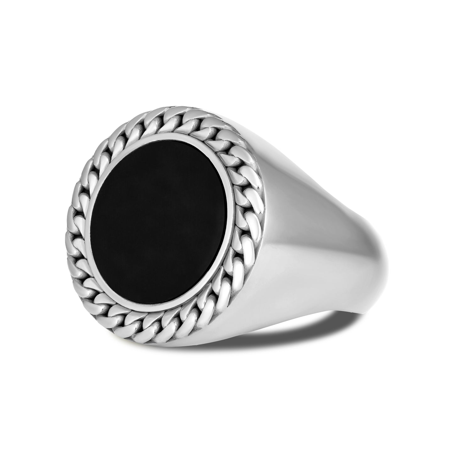 CUBAN LINK COIN RING LARGE ONYX SILVER (SIDE)