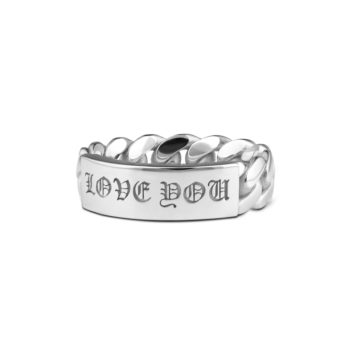 CUBAN LINK ID RING LOVE YOU SILVER