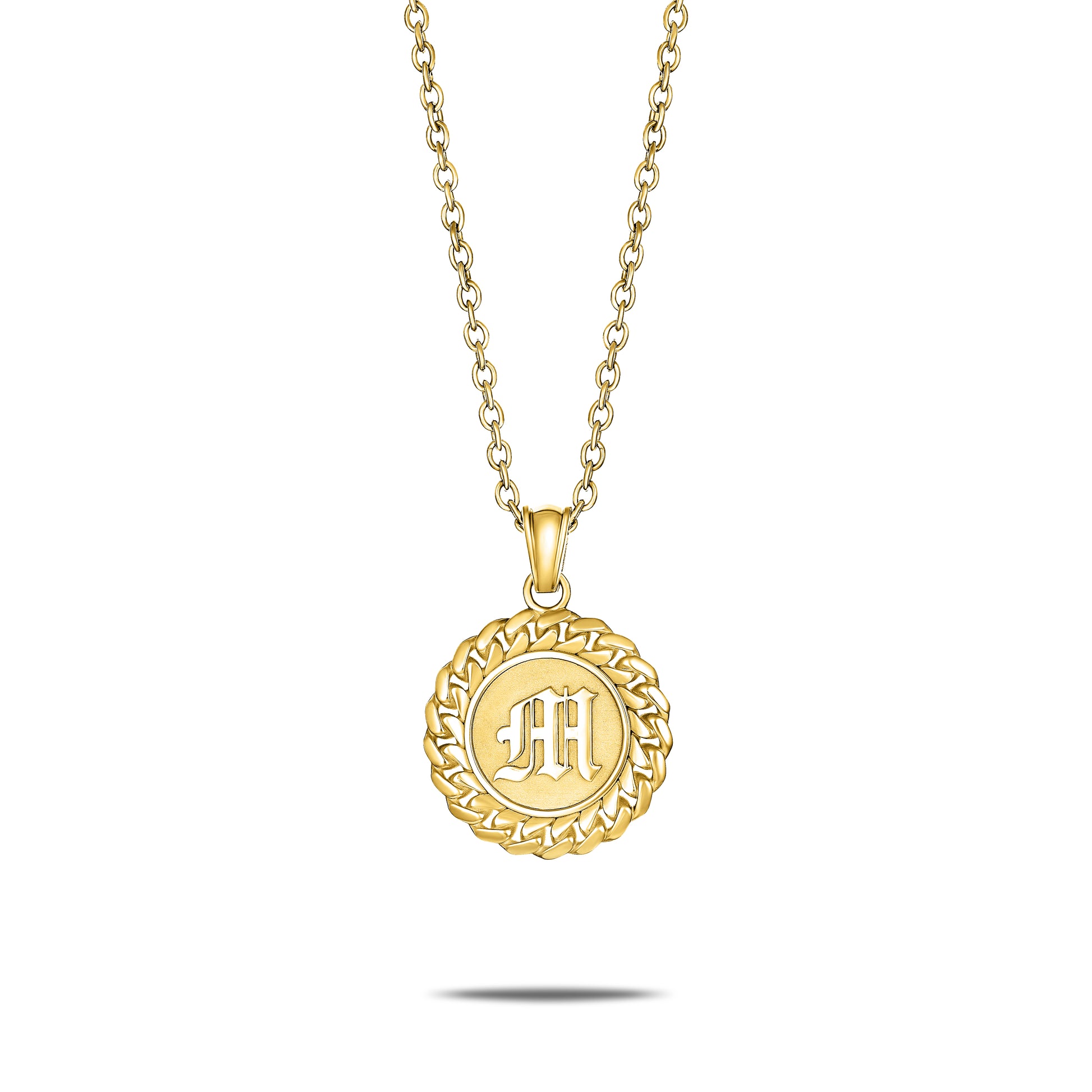 CUBAN LINK COIN PENDANT LARGE INITIAL GOLD (FRONT)