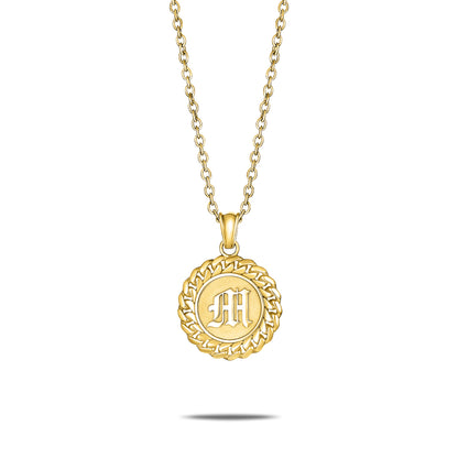 CUBAN LINK COIN PENDANT LARGE INITIAL GOLD (FRONT)