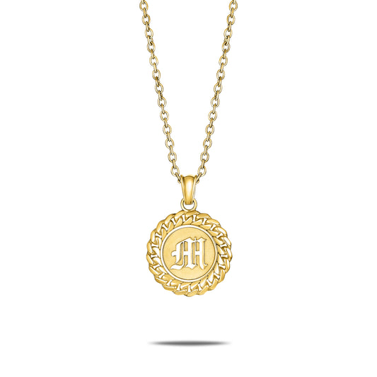 CUBAN LINK COIN PENDANT LARGE INITIAL GOLD (FRONT)