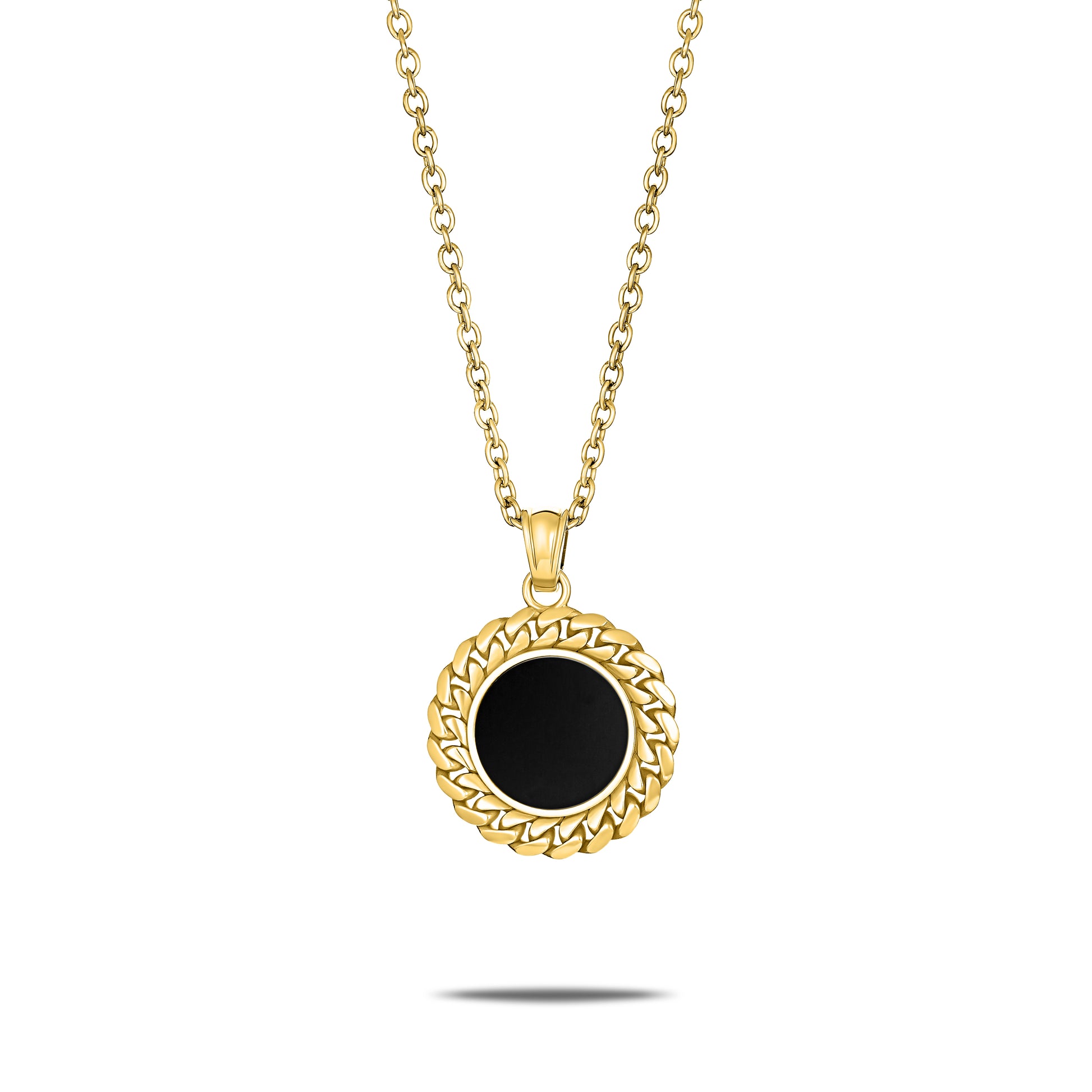 CUBAN LINK COIN PENDANT LARGE ONYX GOLD (FRONT)