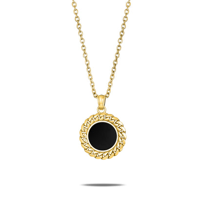 CUBAN LINK COIN PENDANT LARGE ONYX GOLD (FRONT)