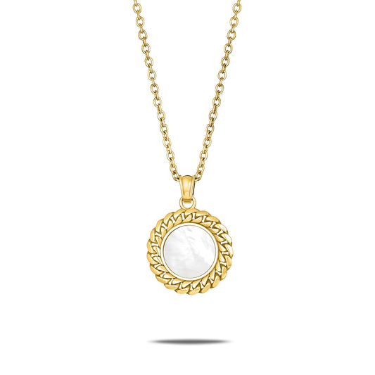 CUBAN LINK COIN PENDANT LARGE PEARL GOLD (FRONT)