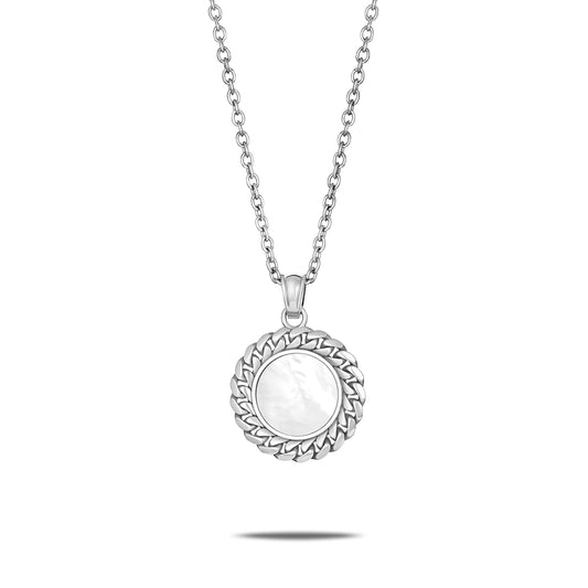 CUBAN LINK COIN PENDANT LARGE PEARL SILVER (FRONT)