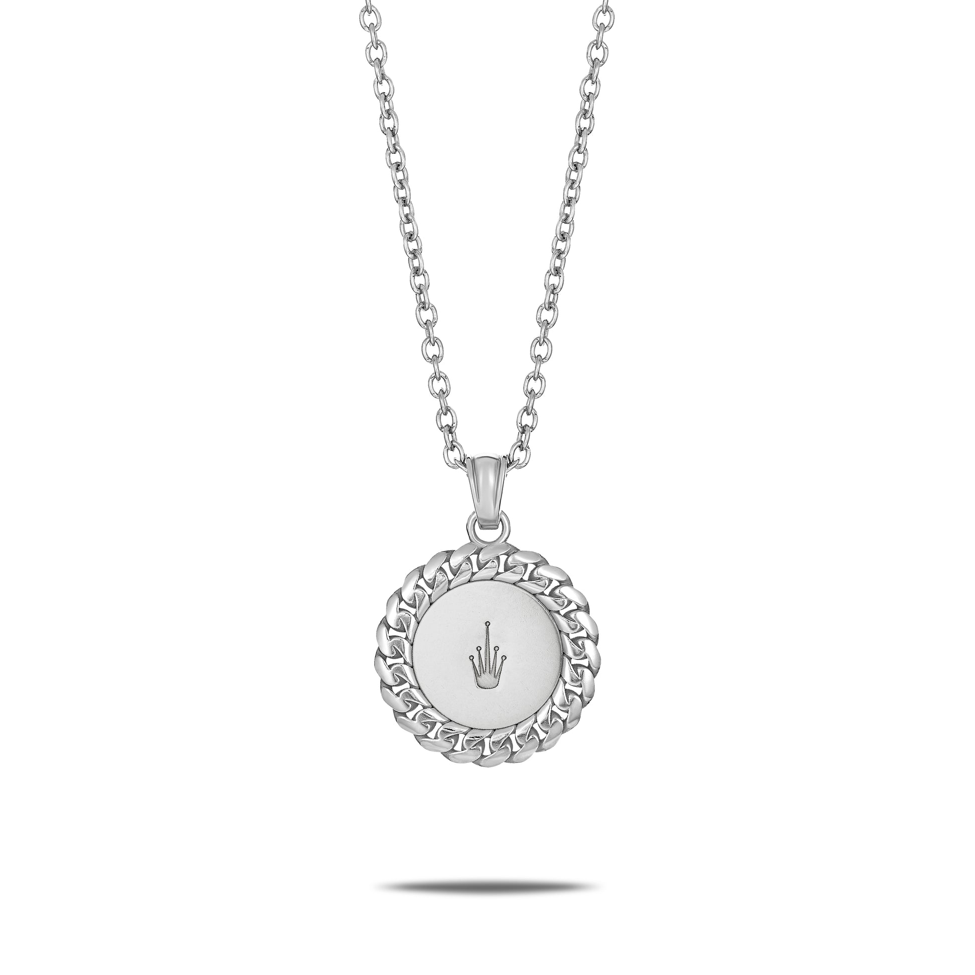 CUBAN LINK COIN PENDANT LARGE PEARL SILVER (BACK)