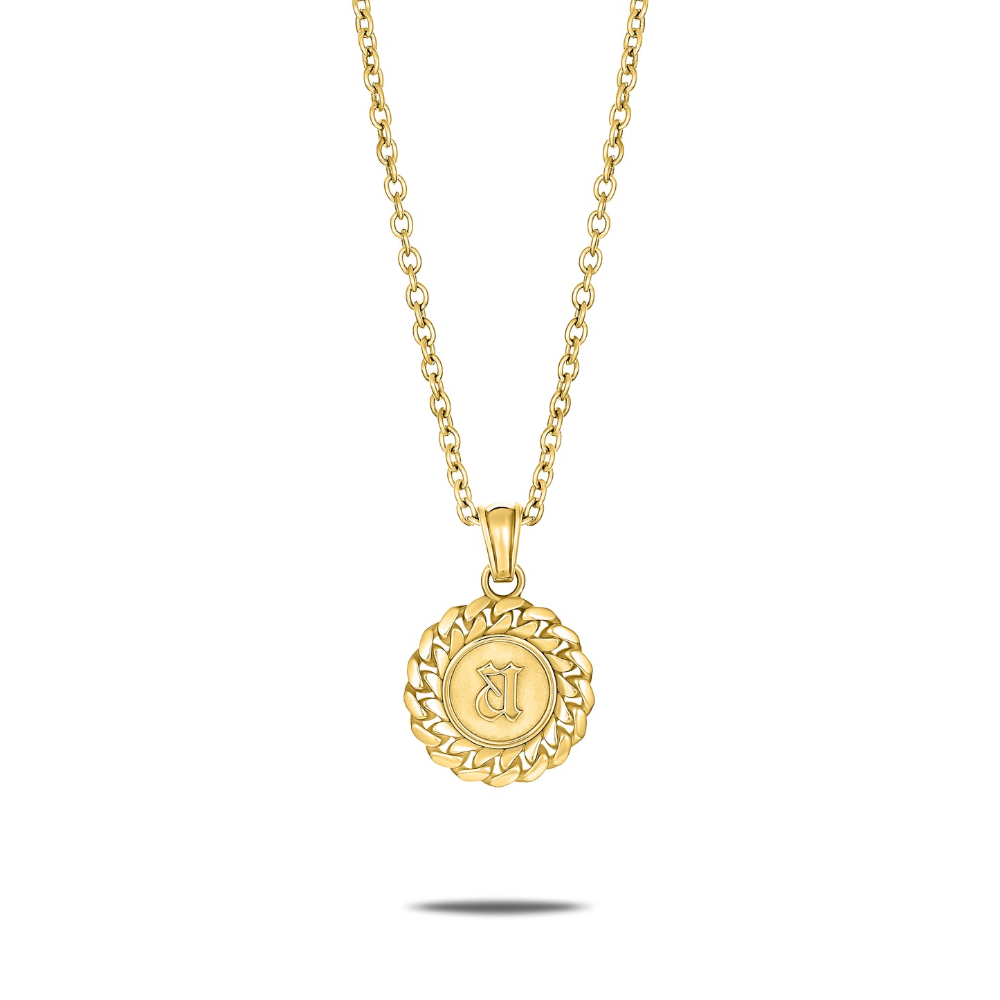 CUBAN LINK COIN PENDANT SMALL INITIAL GOLD (FRONT)