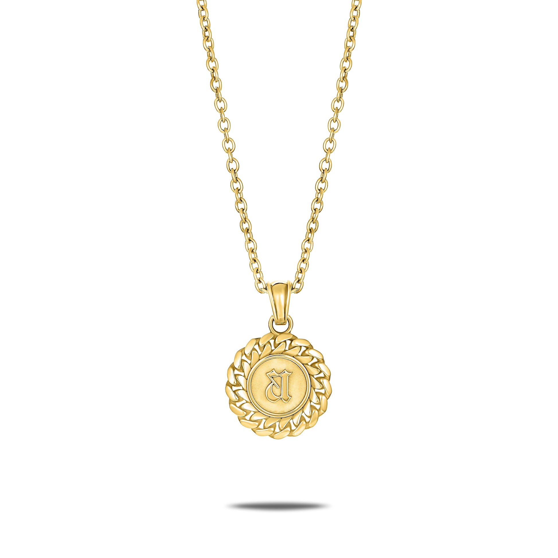 CUBAN LINK COIN PENDANT SMALL INITIAL GOLD (FRONT)