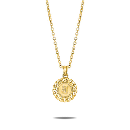 CUBAN LINK COIN PENDANT SMALL INITIAL GOLD (FRONT)