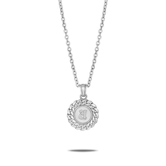 CUBAN LINK COIN PENDANT SMALL INITIAL SILVER (FRONT)
