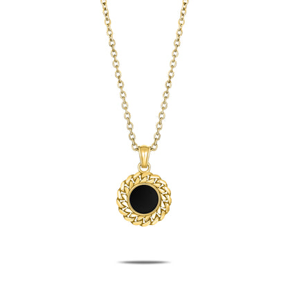 CUBAN LINK COIN PENDANT SMALL ONYX GOLD (FRONT)