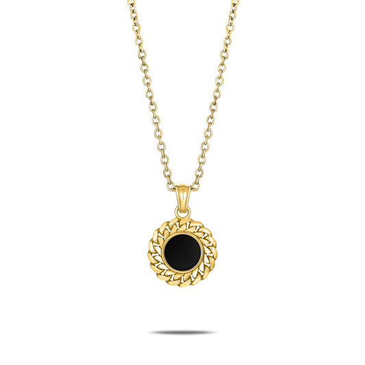 CUBAN LINK COIN PENDANT SMALL ONYX GOLD (FRONT)