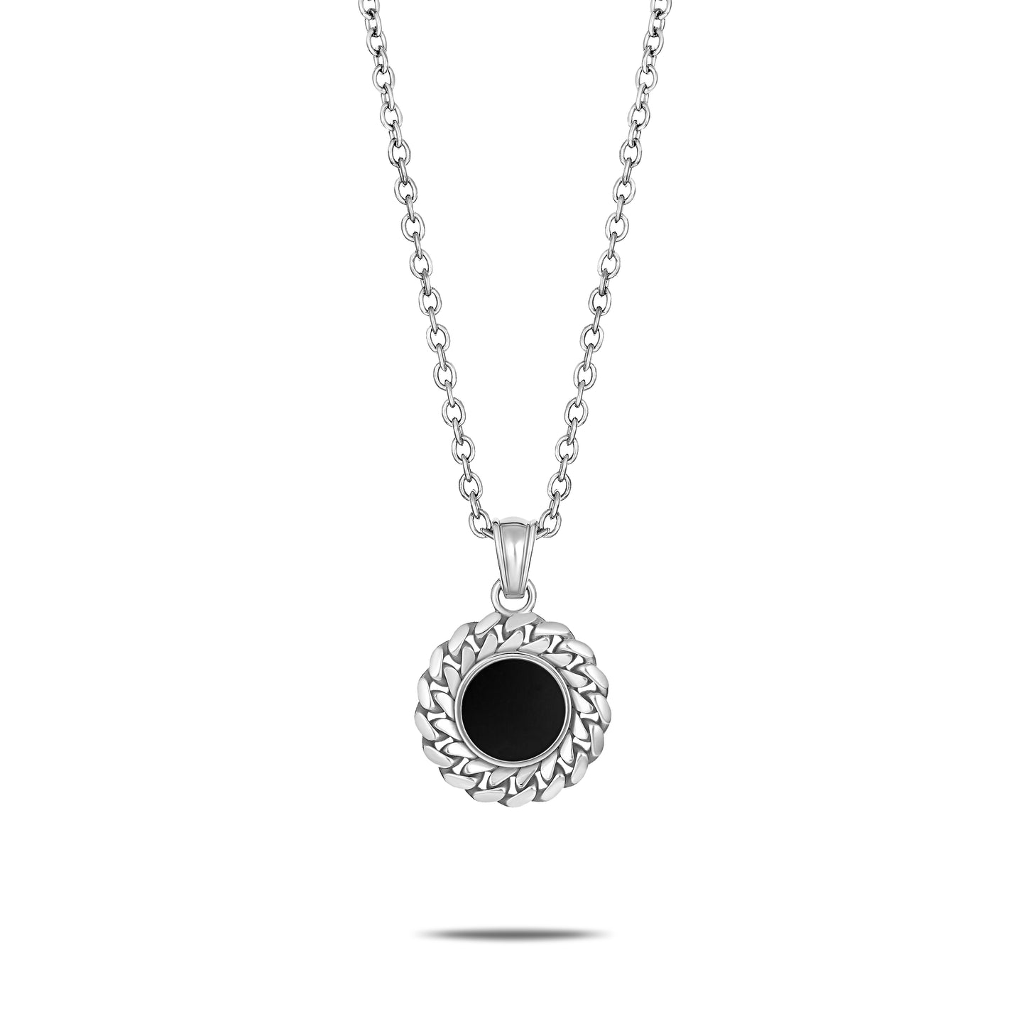CUBAN LINK COIN PENDANT SMALL ONYX SILVER (FRONT)