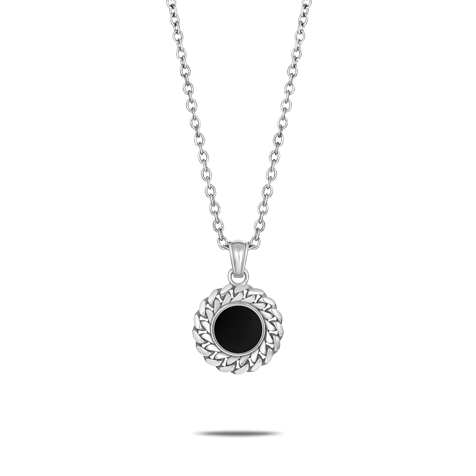CUBAN LINK COIN PENDANT SMALL ONYX SILVER (FRONT)