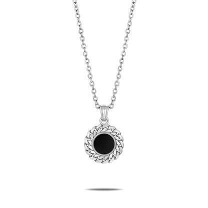 CUBAN LINK COIN PENDANT SMALL ONYX SILVER (FRONT)