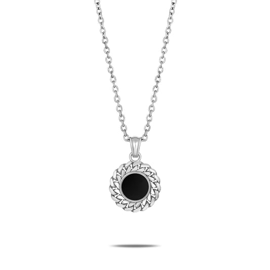 CUBAN LINK COIN PENDANT SMALL ONYX SILVER (FRONT)
