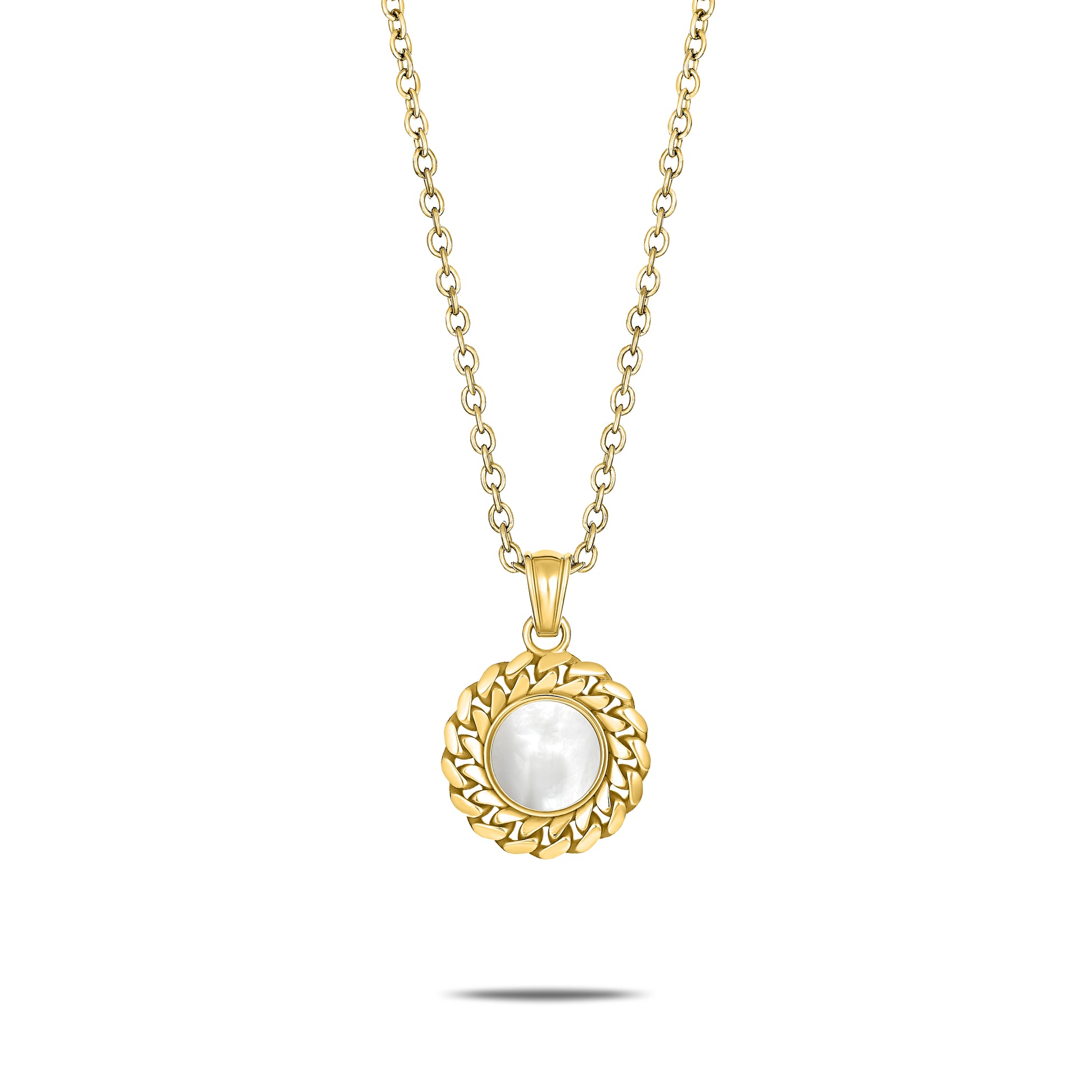 CUBAN LINK COIN PENDANT SMALL PEARL GOLD (FRONT)
