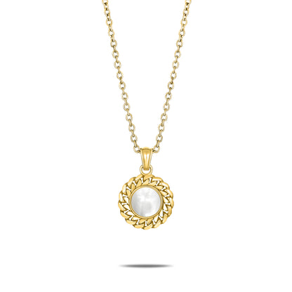 CUBAN LINK COIN PENDANT SMALL PEARL GOLD (FRONT)