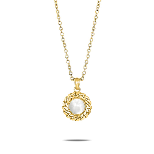 CUBAN LINK COIN PENDANT SMALL PEARL GOLD (FRONT)