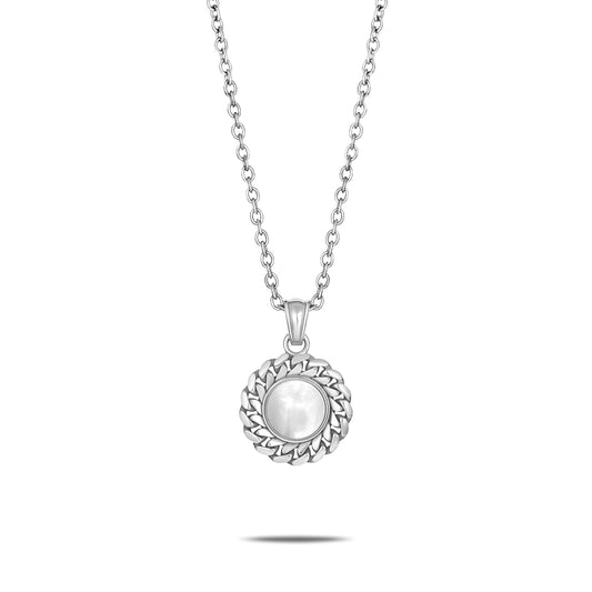 CUBAN LINK COIN PENDANT SMALL PEARL SILVER (FRONT)