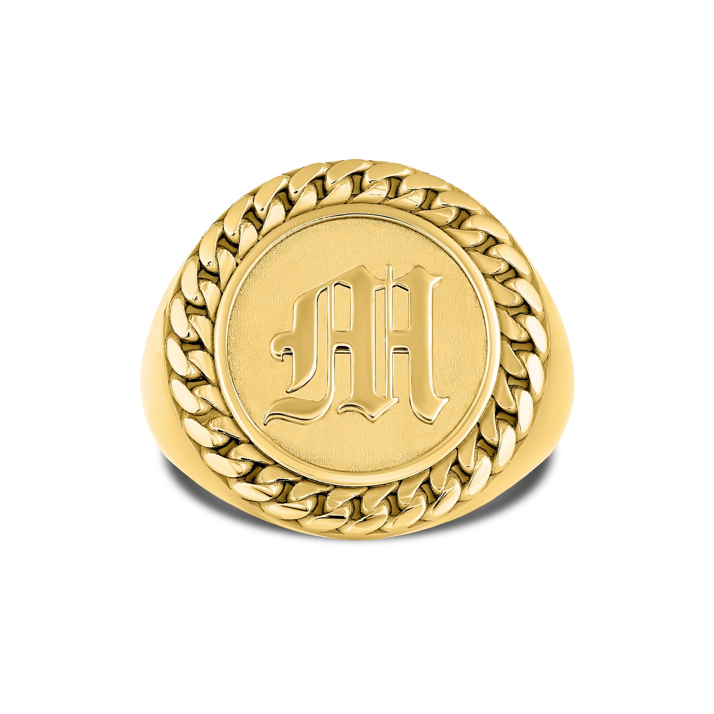 CUBAN LINK COIN RING LARGE INITIAL GOLD (FRONT)