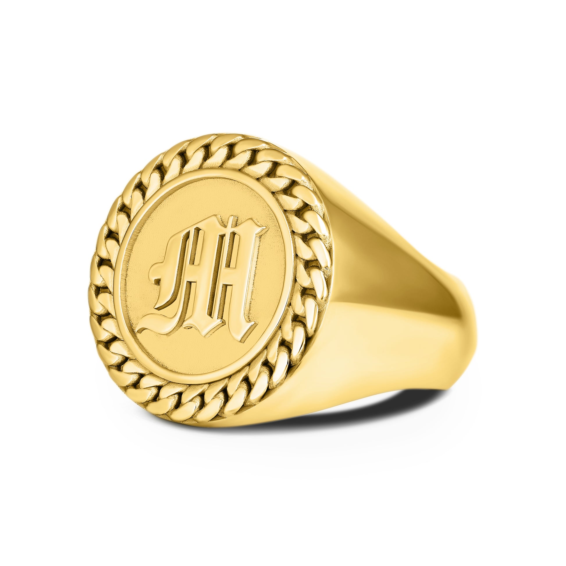 CUBAN LINK COIN RING LARGE INITIAL GOLD (SIDE)