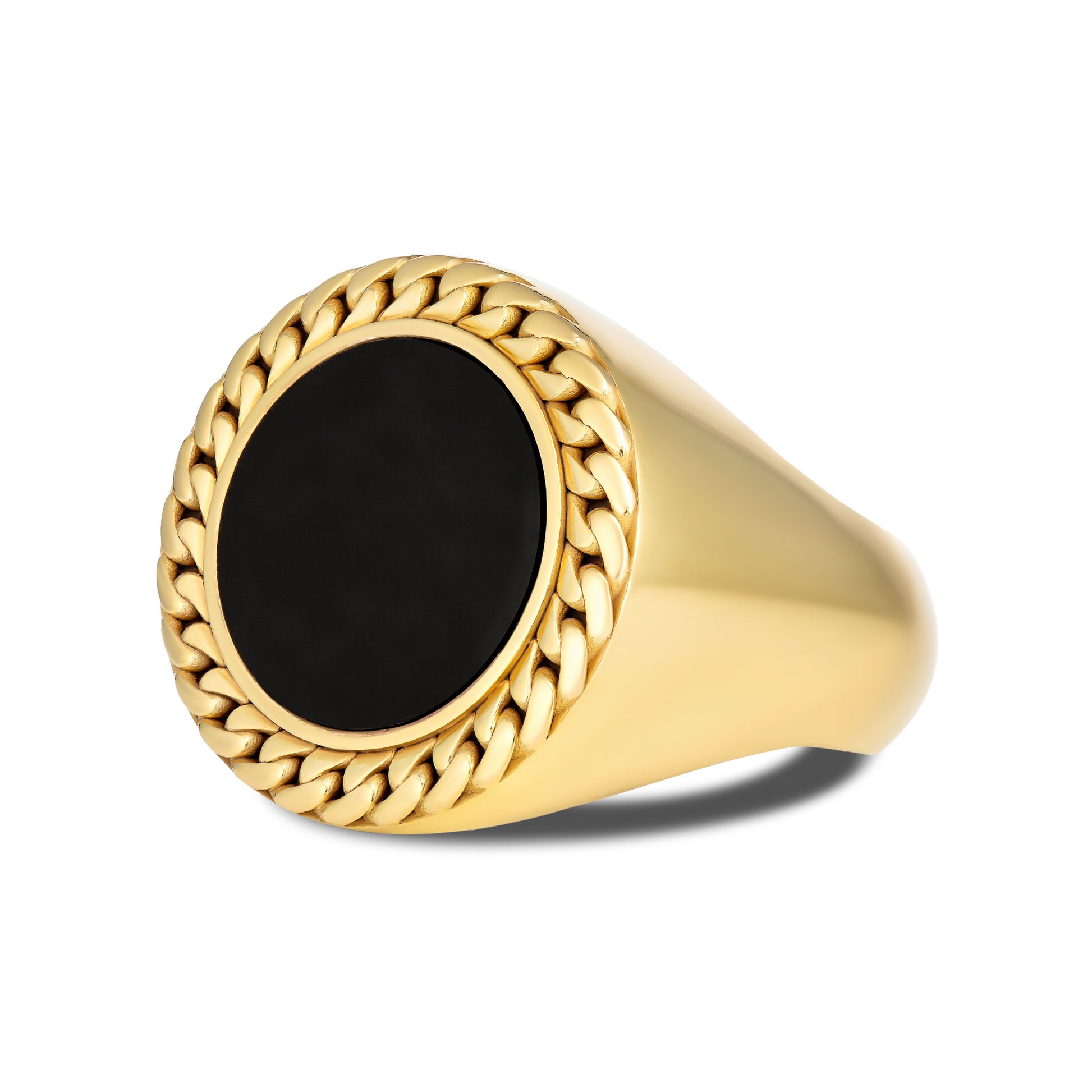 CUBAN LINK COIN RING LARGE ONYX GOLD (SIDE)