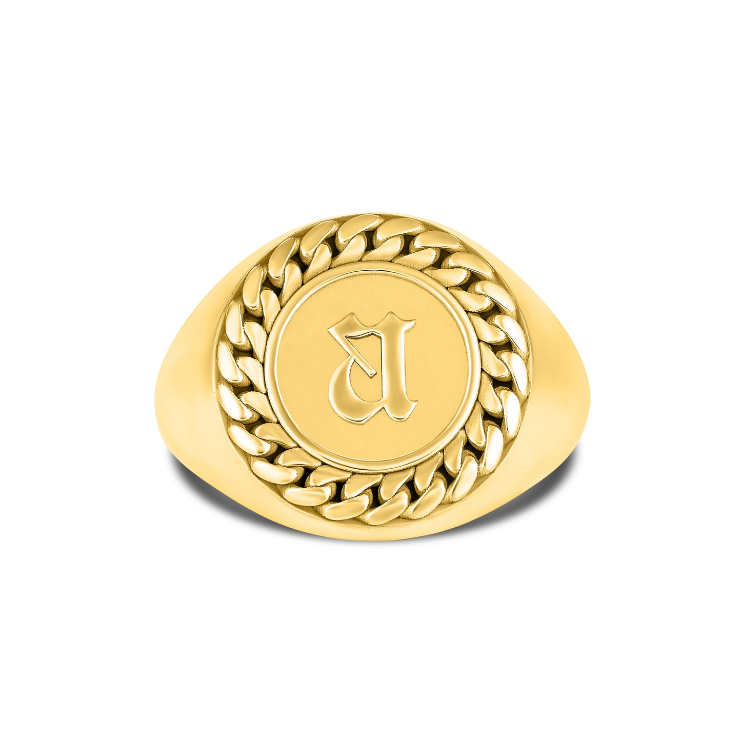 CUBAN LINK COIN RING SMALL INITIAL GOLD (FRONT)