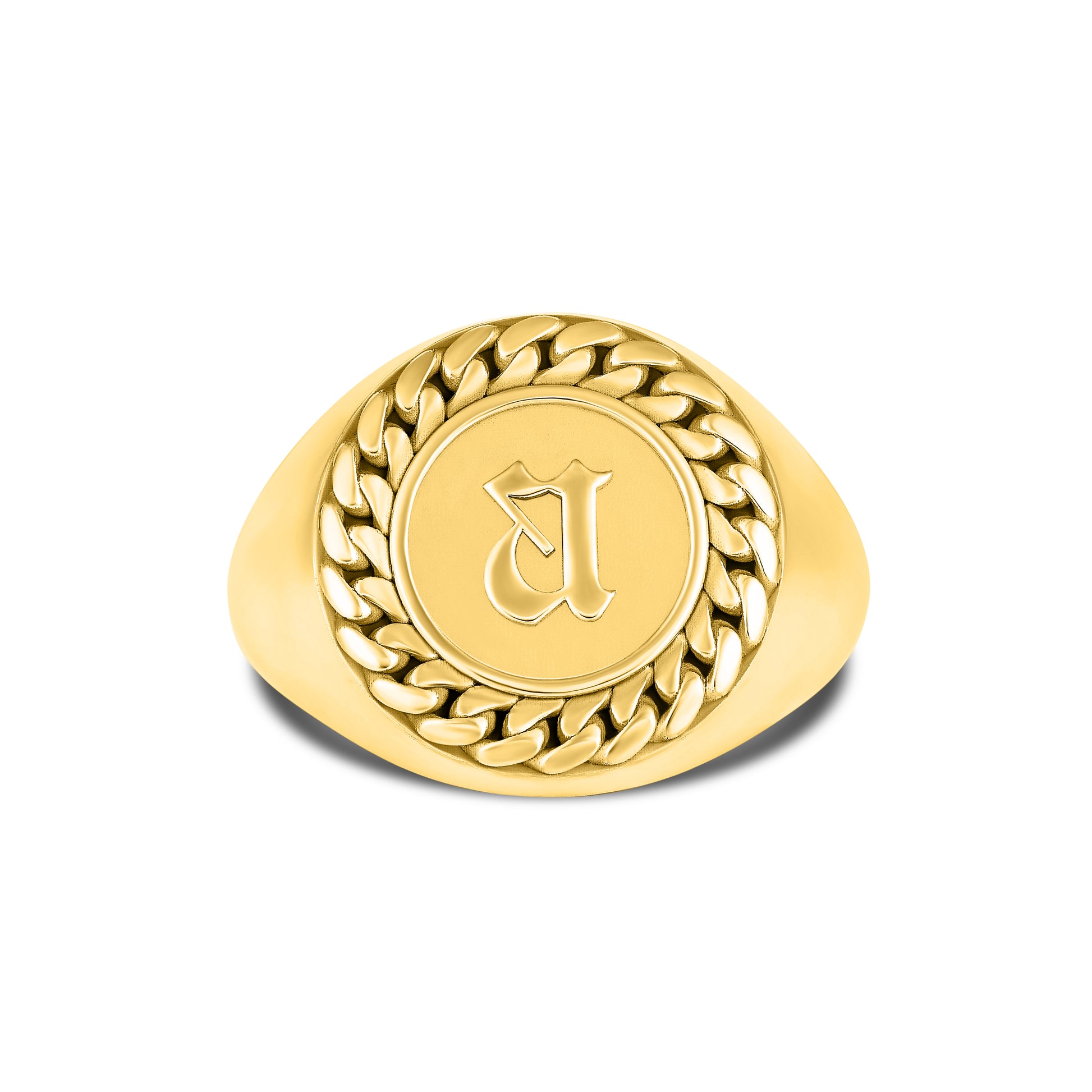 CUBAN LINK COIN RING SMALL INITIAL GOLD (FRONT)