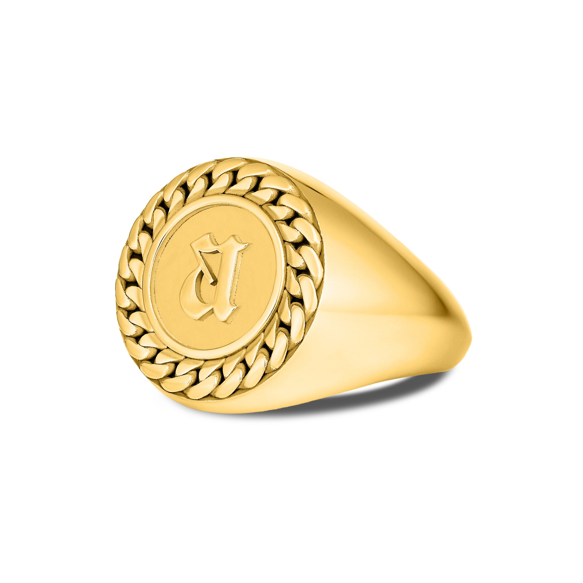 CUBAN LINK COIN RING SMALL INITIAL GOLD (SIDE)