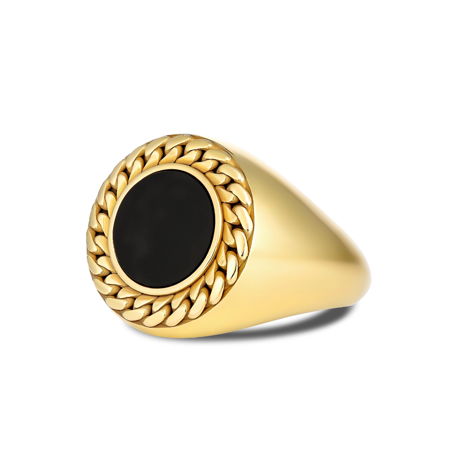 CUBAN LINK COIN RING SMALL ONYX GOLD (SIDE)