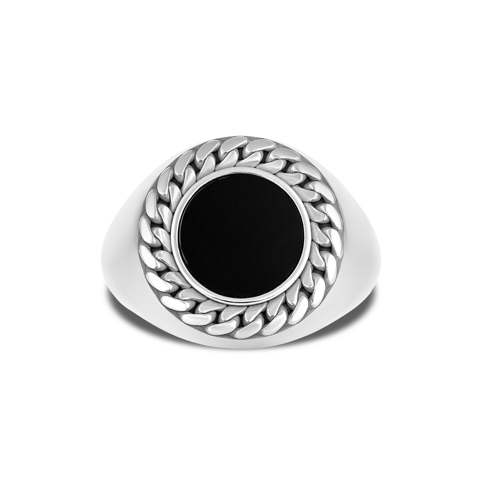 CUBAN LINK COIN RING SMALL ONYX SILVER (FRONT)