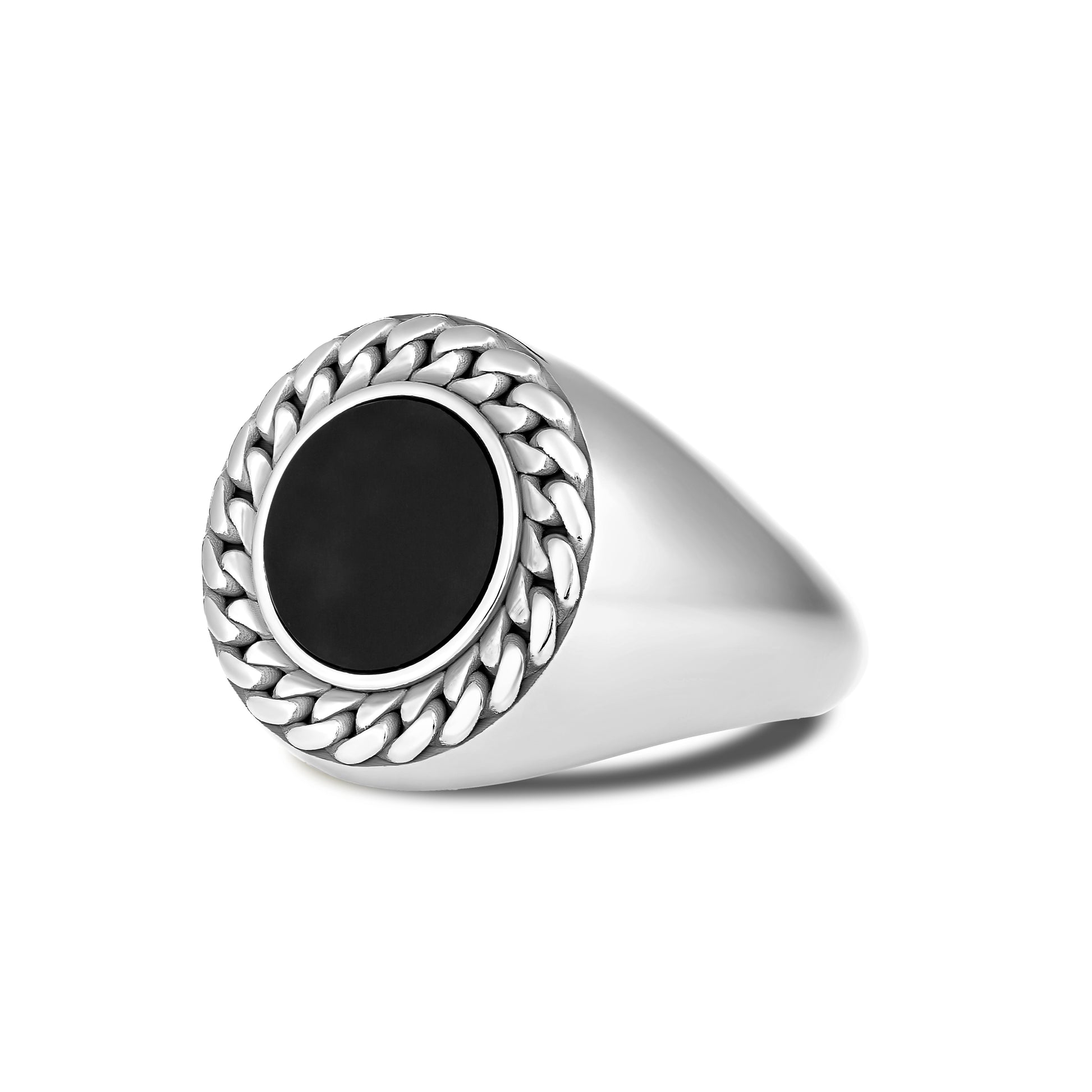 CUBAN LINK COIN RING SMALL ONYX SILVER (SIDE)