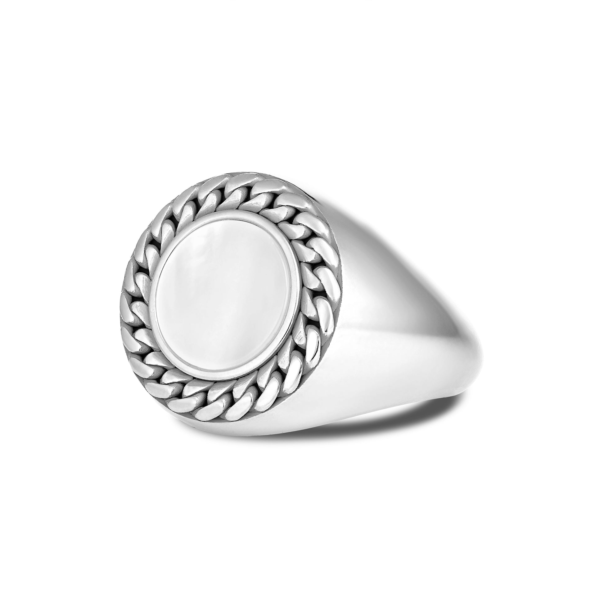 CUBAN LINK COIN RING SMALL PEARL SILVER (SIDE)