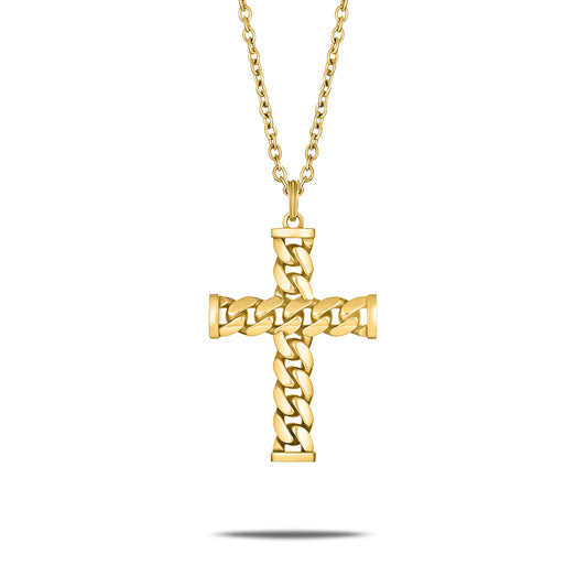 CUBAN LINK CROSS PENDANT GOLD