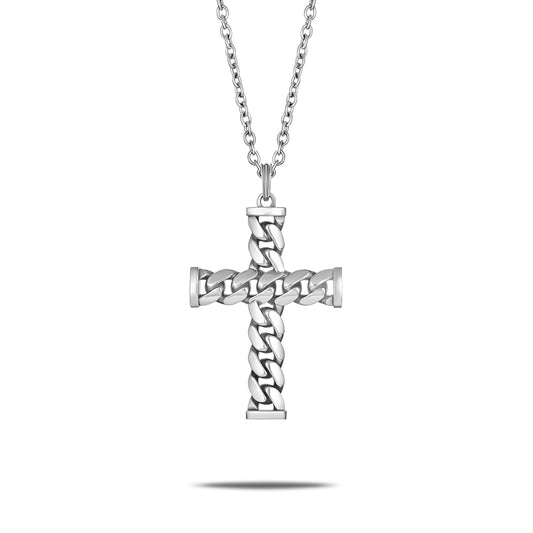 CUBAN LINK CROSS PENDANT SILVER
