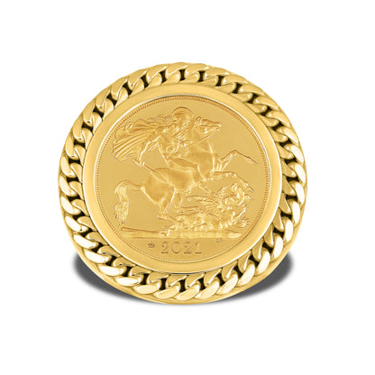 CUBAN LINK HALF SOVEREIGN RING GOLD (FRONT)