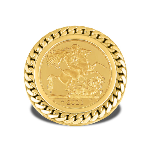 CUBAN LINK HALF SOVEREIGN RING GOLD (FRONT)