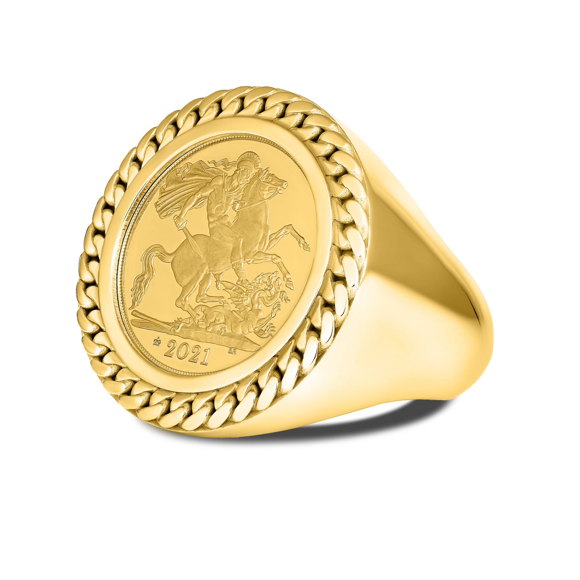CUBAN LINK HALF SOVEREIGN RING GOLD (SIDE)
