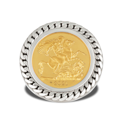 CUBAN LINK HALF SOVEREIGN RING SILVER (FRONT)