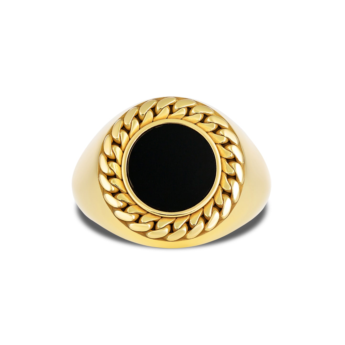 CUBAN LINK COIN RING SMALL ONYX GOLD (FRONT)
