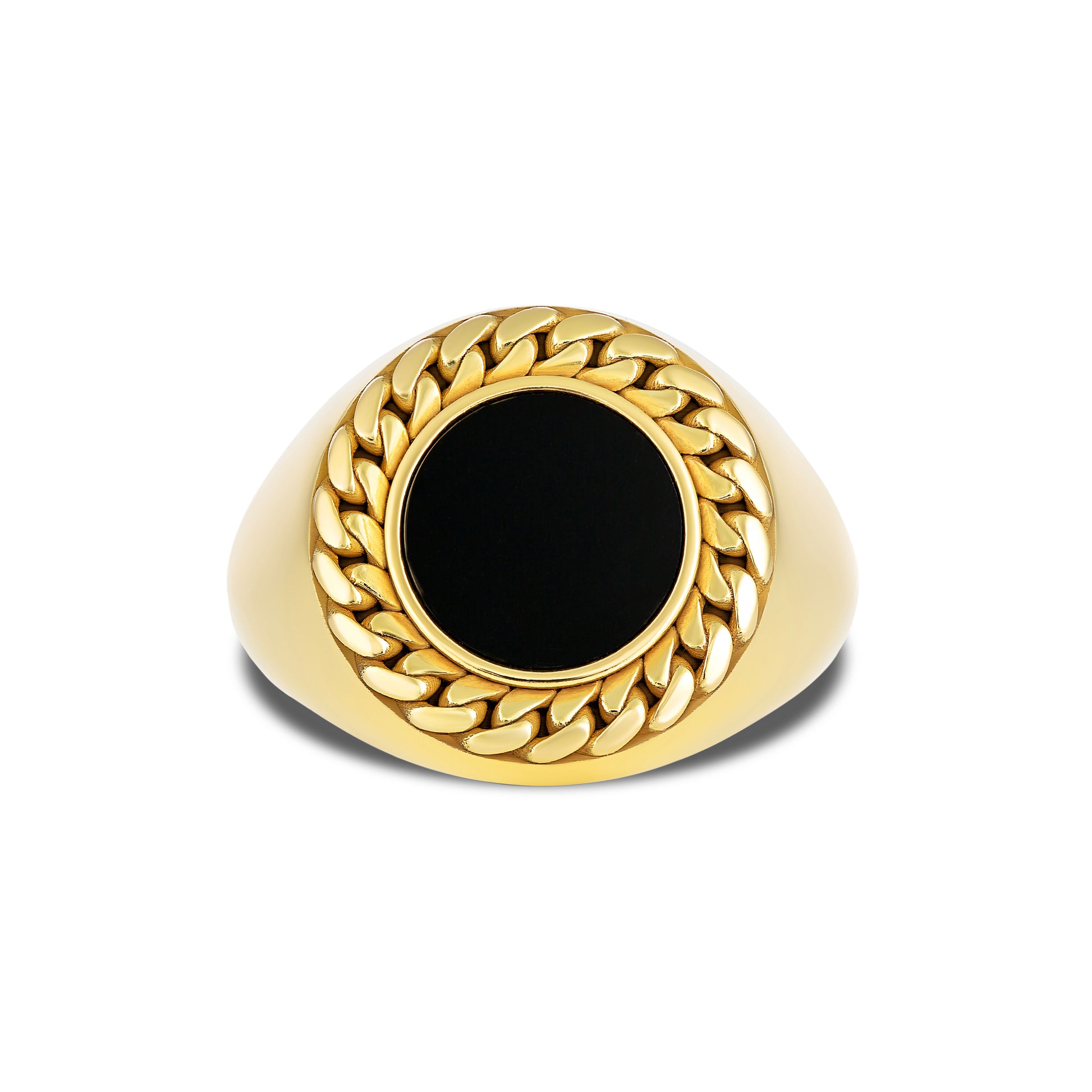 CUBAN LINK COIN RING SMALL ONYX GOLD (FRONT)
