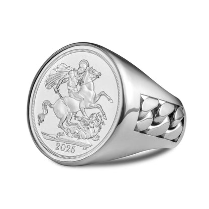 CUBAN LINK FULL SOVEREIGN RING SILVER