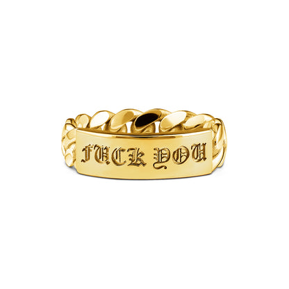 CUBAN LINK ID RING FUCK YOU GOLD