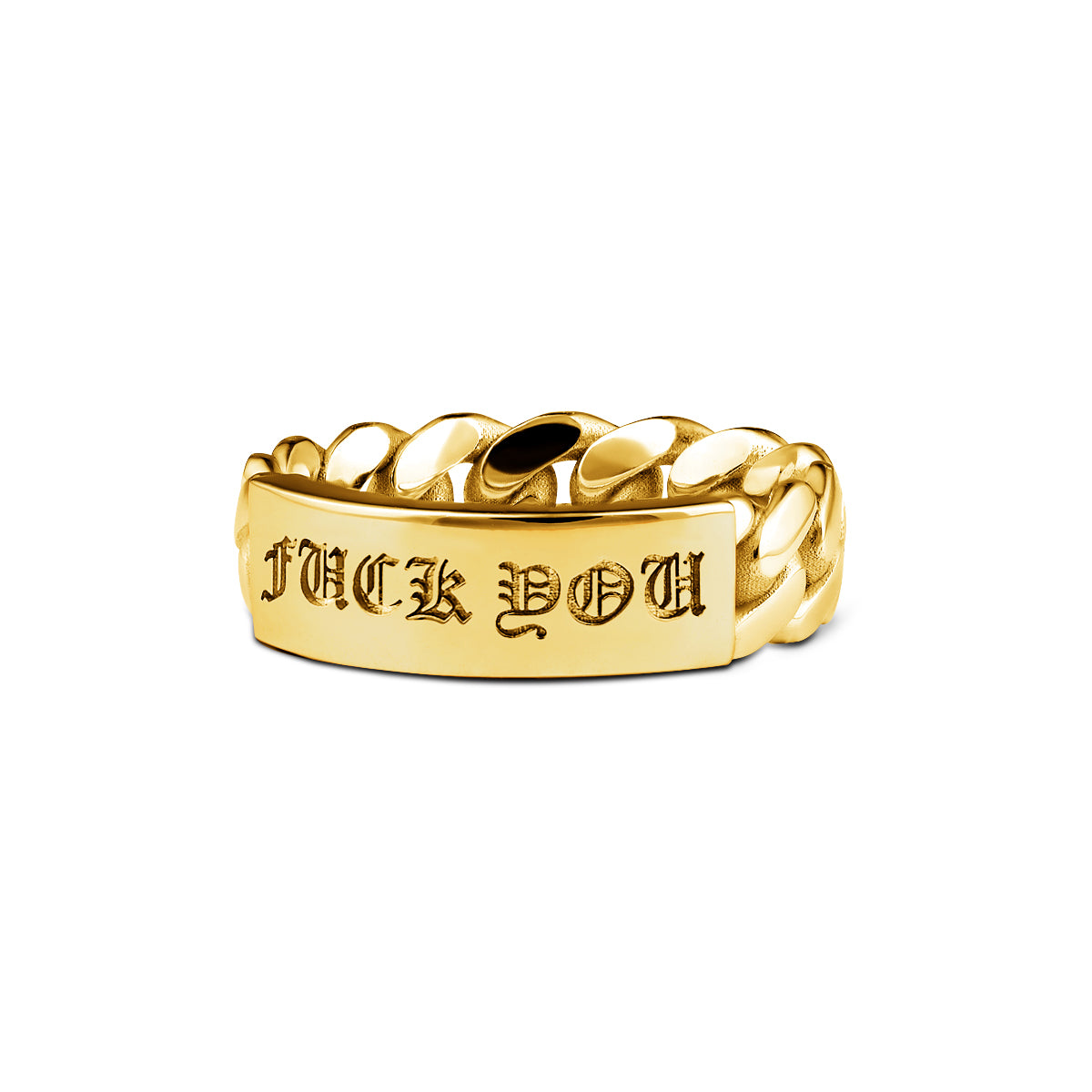 CUBAN LINK ID RING FUCK YOU GOLD