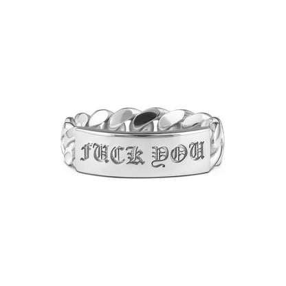 CUBAN LINK ID RING FUCK YOU SILVER