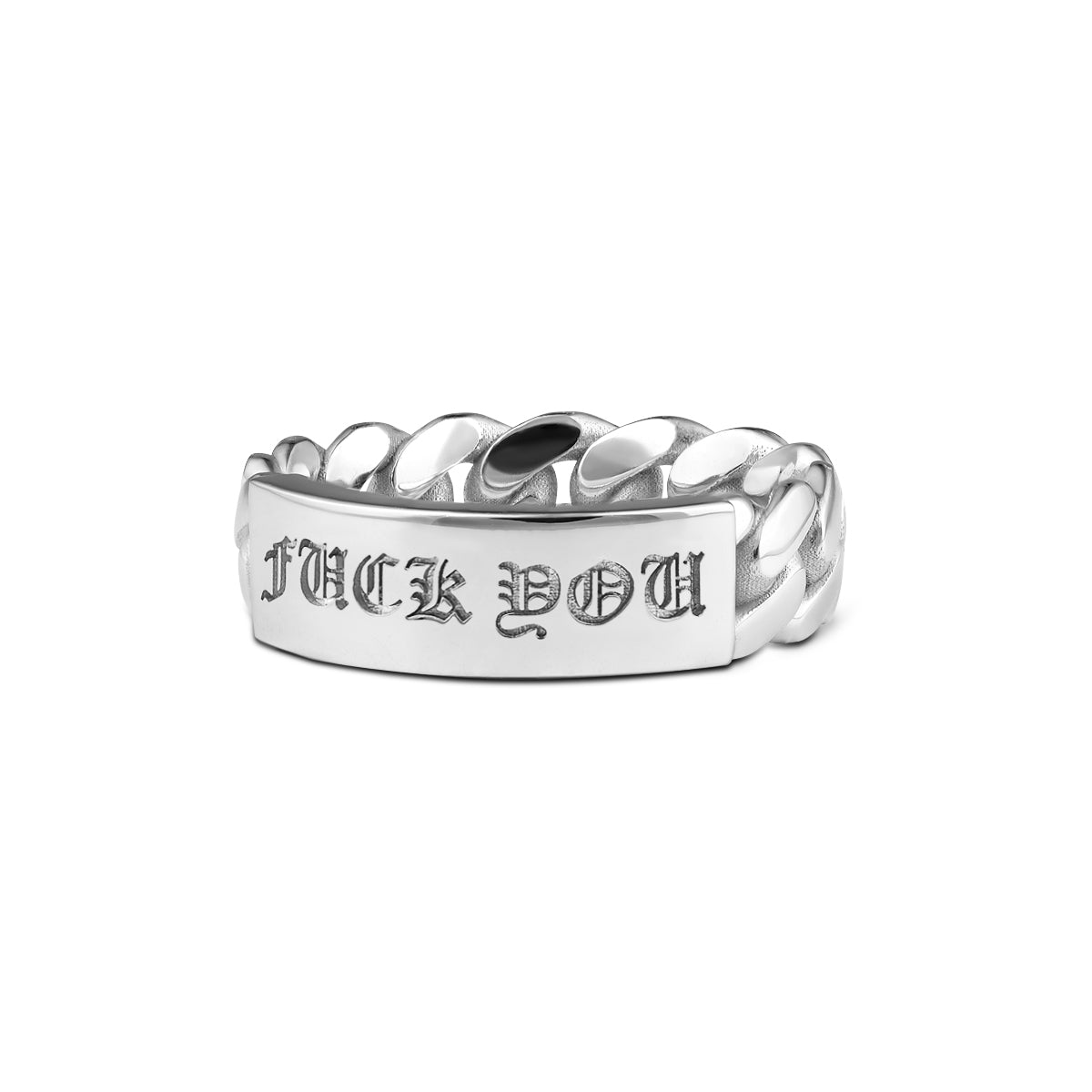 CUBAN LINK ID RING FUCK YOU SILVER