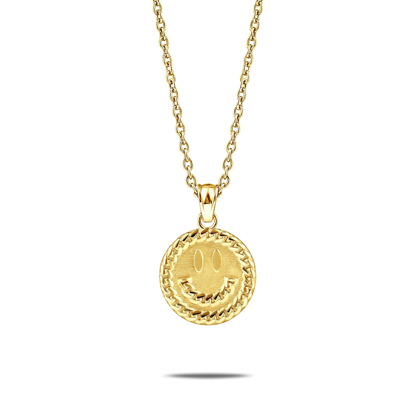 CUBAN LINK SMILEY FACE PENDANT GOLD